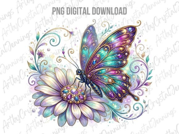 Download Ornate Jeweled Butterfly &amp; Flower PNG - Premium Resources