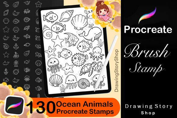 Download 130 Kawaii Ocean Animals Procreate Stamp - Procreate Collection