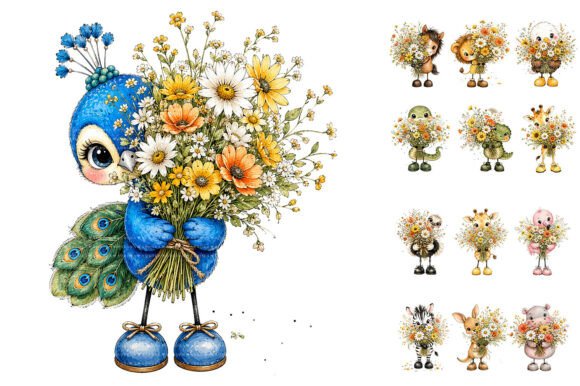 Download Cute Spring Animals Holding Wildflower - Premium Resources