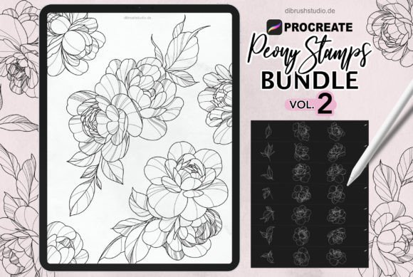 Download Procreate - Peony Tattoo Stamps VOL. 2 - Procreate Collection