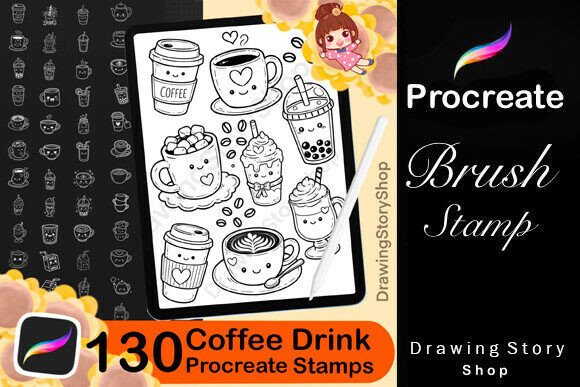 Download 130 Kawaii Coffee Drink Procreate Stamps - Procreate Collection