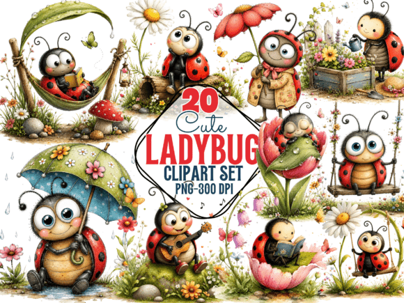 Download Ladybug Clipart Set PNG , Spring Bug - Premium Bundle